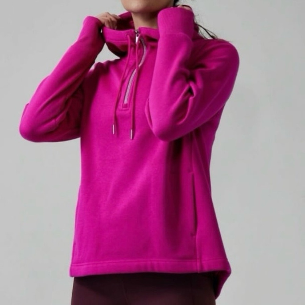 Athleta Cozy Karma 1/4 Zip Pullover Plush Fleece Bright Fuschia Hot Pink Small - Picture 12 of 14